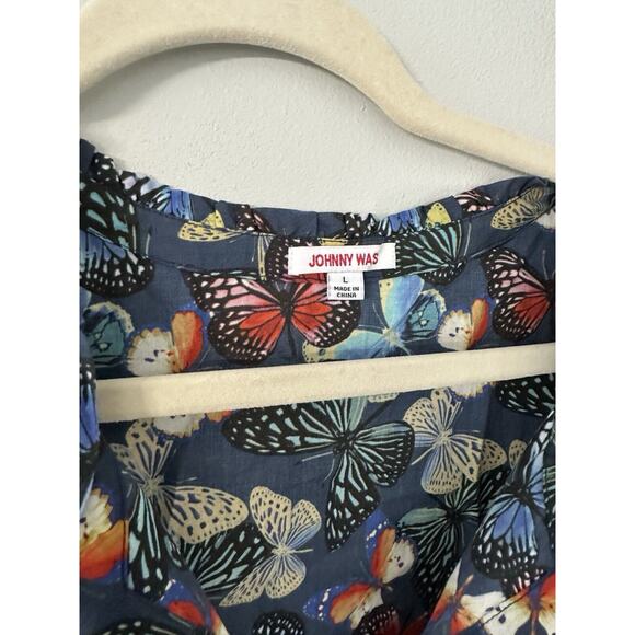 Johnny Was Dress Size L Butterfly Papillon Tiered Smock Tassel Cotton Boho Slip - Picture 2 of 8